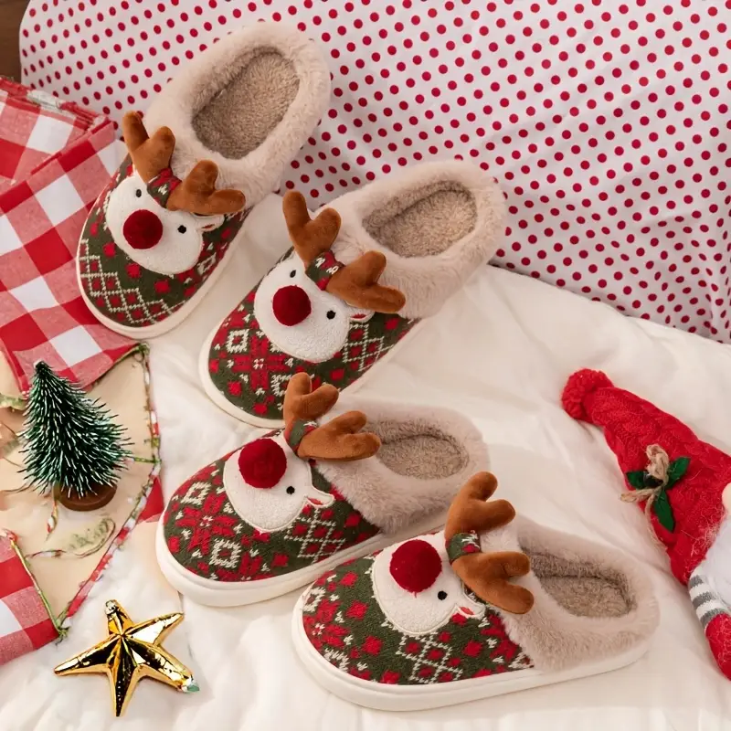 Pantofole Renna Rosso e Verde